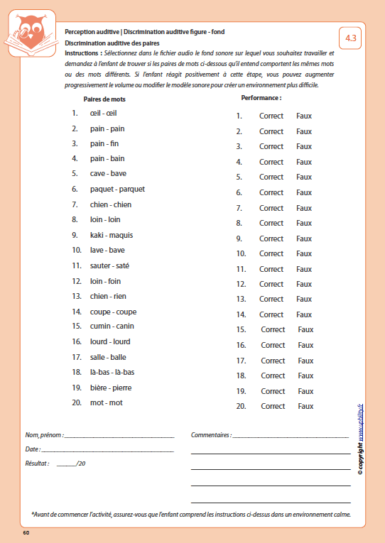 Développement de la perception auditive | DISCRIMINATION AUDITIVE FIGURE - FOND - Upbility.fr