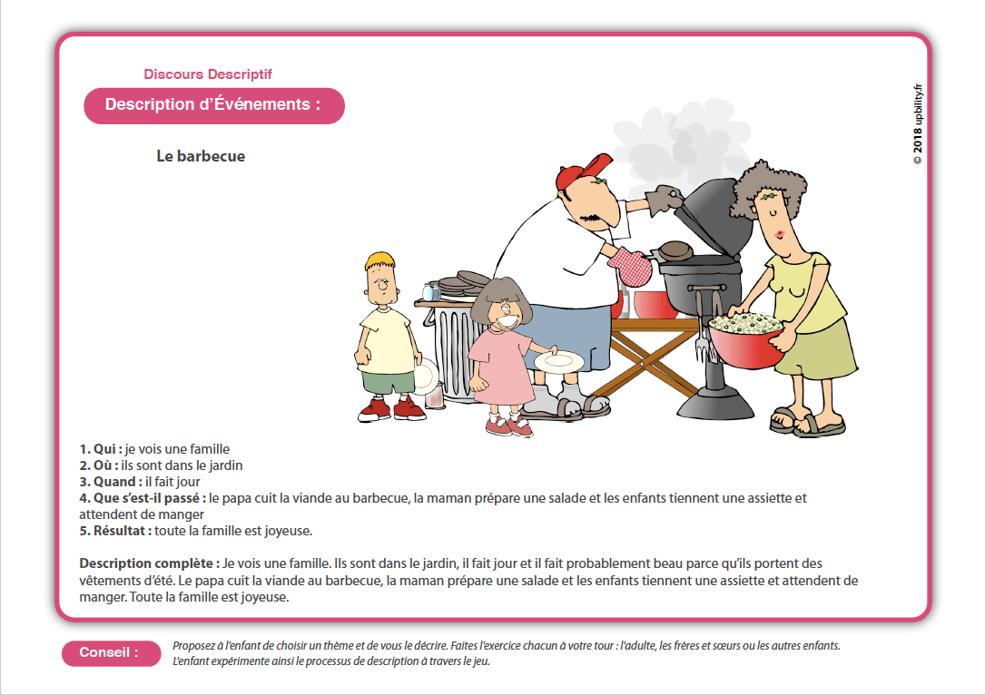 Développement du discours descriptif - Âge 4 ans et plus - Upbility.fr