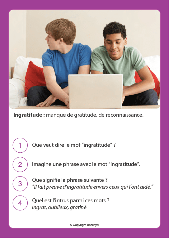 FICHES ILLUSTRÉES | Développement du vocabulaire (13-14 ans) - Upbility.fr