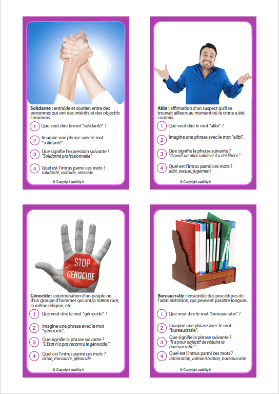 FICHES ILLUSTRÉES | Développement du vocabulaire (13-14 ans) - Upbility.fr