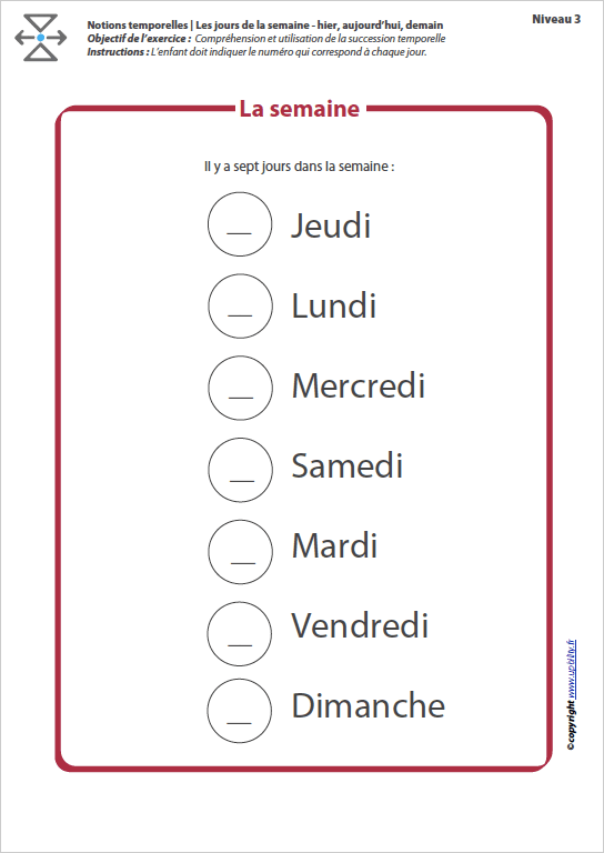 L’ORIENTATION TEMPORELLE | Les jours de la semaine – hier, aujourd’hui, demain - Upbility.fr