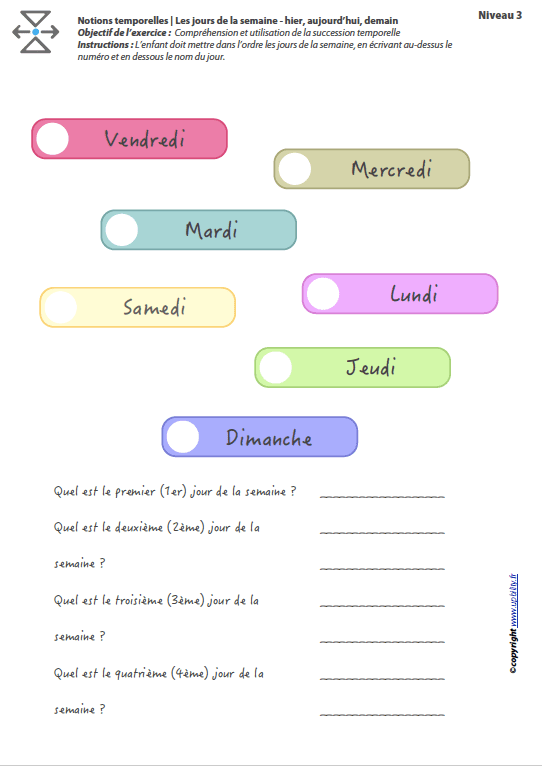 L’ORIENTATION TEMPORELLE | Les jours de la semaine – hier, aujourd’hui, demain - Upbility.fr