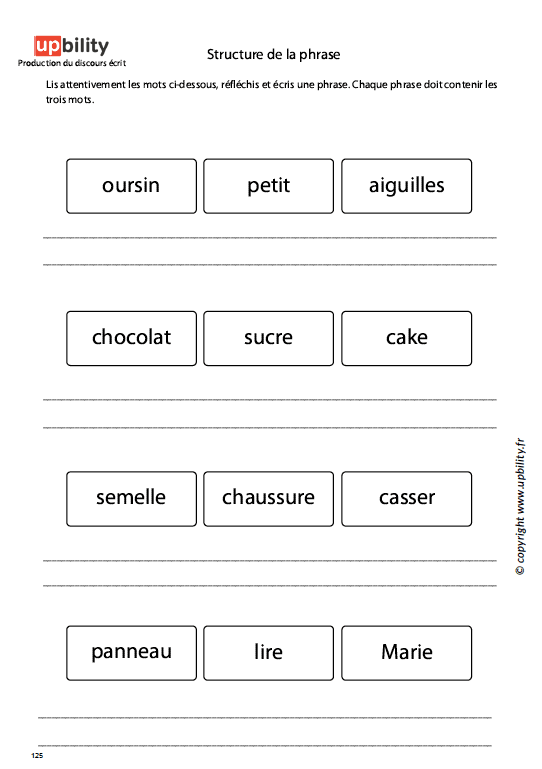 PRODUCTION DU DISCOURS ÉCRIT | Structure de la phrase - Upbility.fr