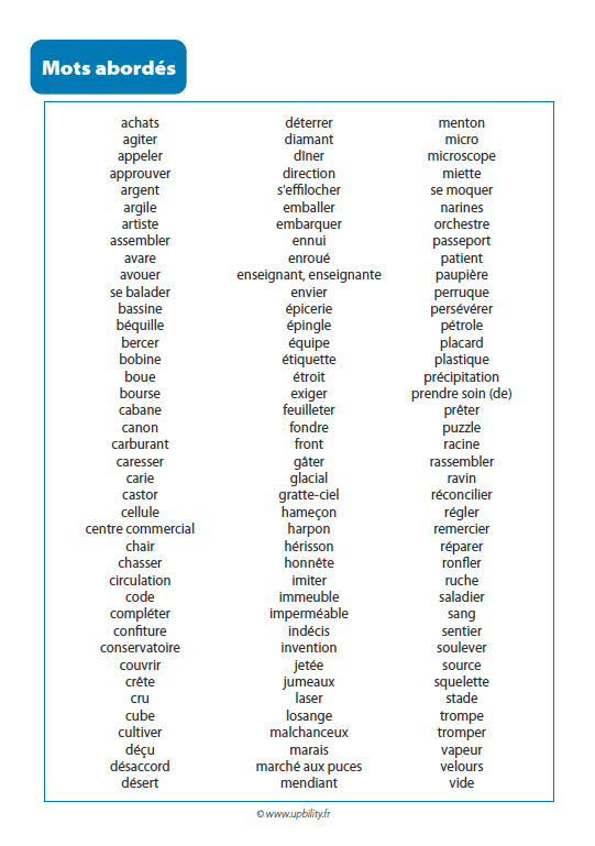 Trouve le mot ! | CARTES DE VOCABULAIRE - Upbility.fr