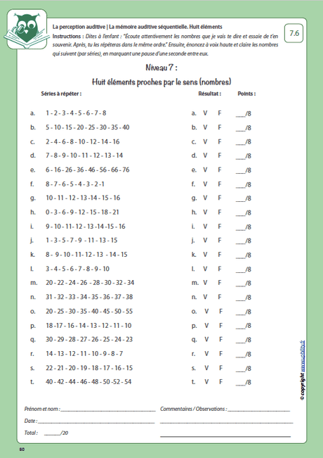 Développement de la perception auditive | LA MÉMOIRE AUDITIVE SÉQUENTIELLE - Upbility.fr