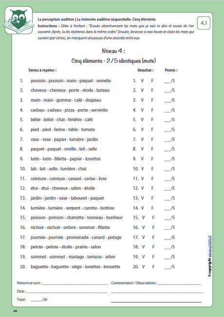 Développement de la perception auditive | LA MÉMOIRE AUDITIVE SÉQUENTIELLE - Upbility.fr