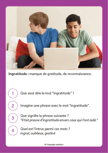 FICHES ILLUSTRÉES | Développement du vocabulaire (13-14 ans) - Upbility.fr