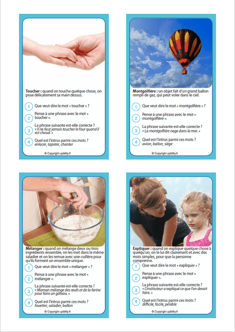 FICHES ILLUSTRÉES | Développement du vocabulaire (6-8 ans) - Upbility.fr