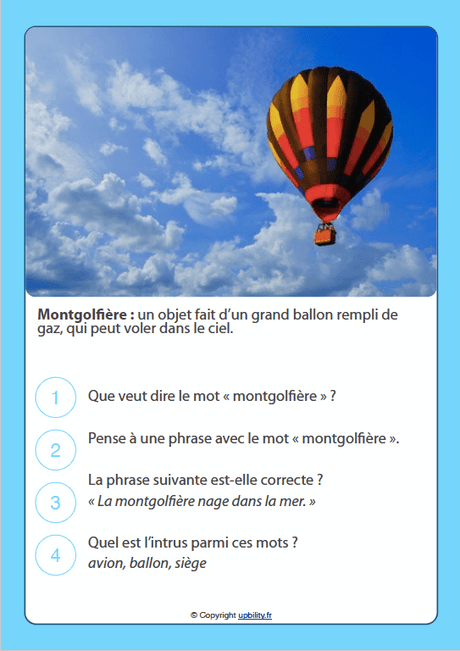 FICHES ILLUSTRÉES | Développement du vocabulaire (6-8 ans) - Upbility.fr