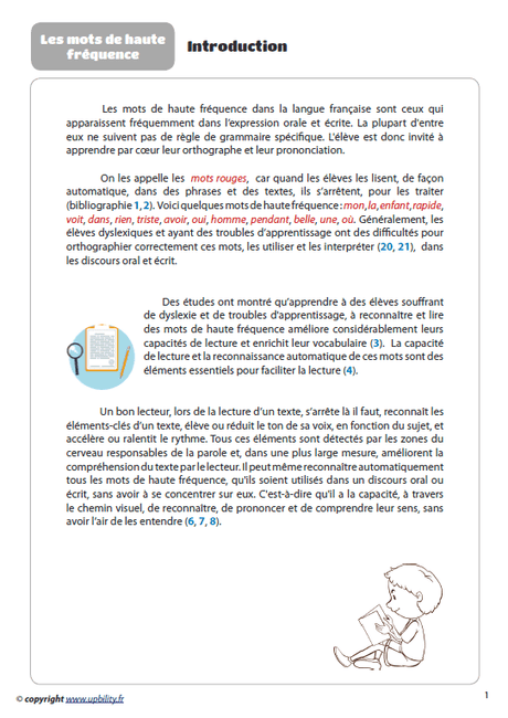 MOTS DE HAUTE FRÉQUENCE pour le développement des Compétences en lecture - Upbility.fr