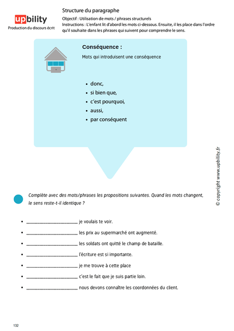 PRODUCTION DU DISCOURS ÉCRIT | Structure du paragraphe - Upbility.fr